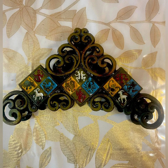 Vintage Israel Judaica Brass Enameled Napkin Holder 6.2" x 1.3" x 3.8" tall - Picture 1 of 6